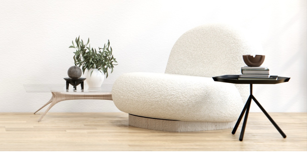 sofa met armleuning in minimalistisch interieur